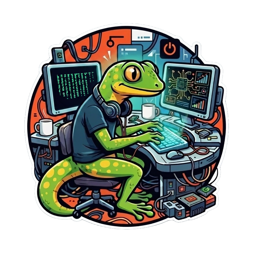 Gecko coding at a computer